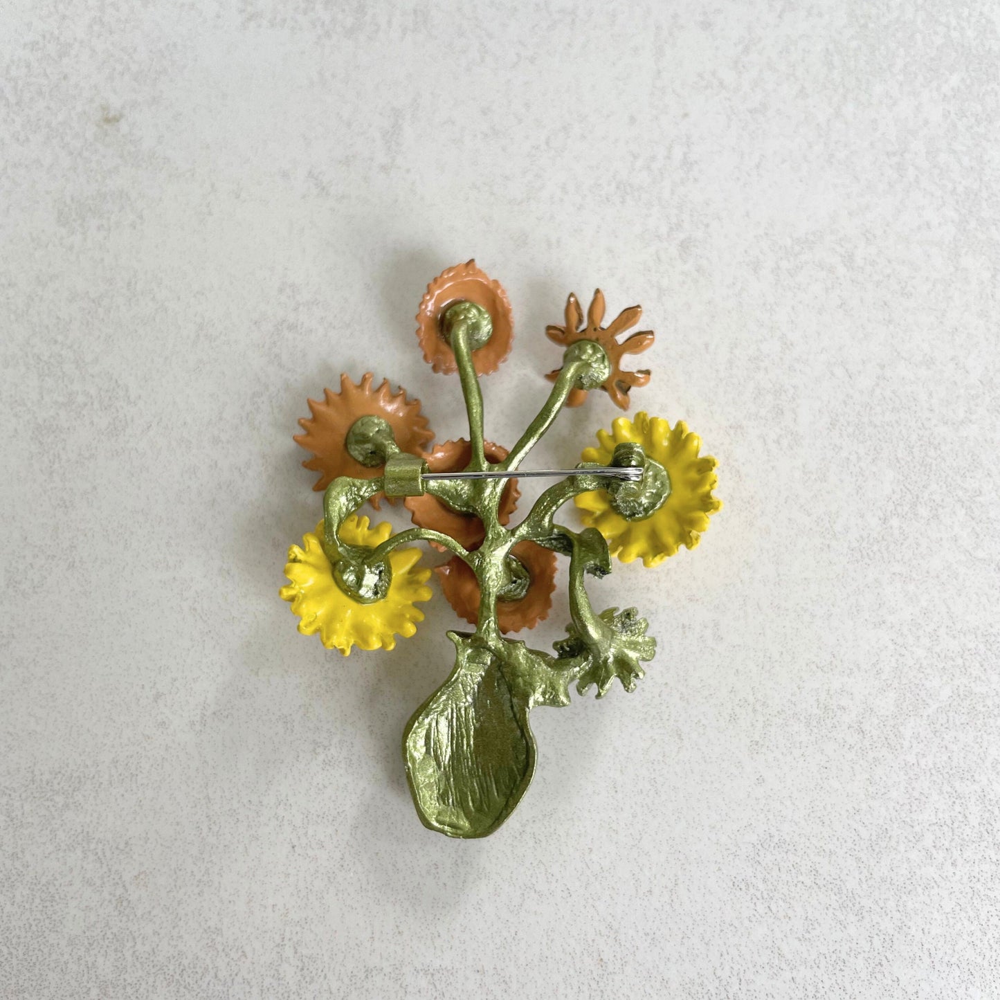 Dainty sunflower flower vase gold pin brooch