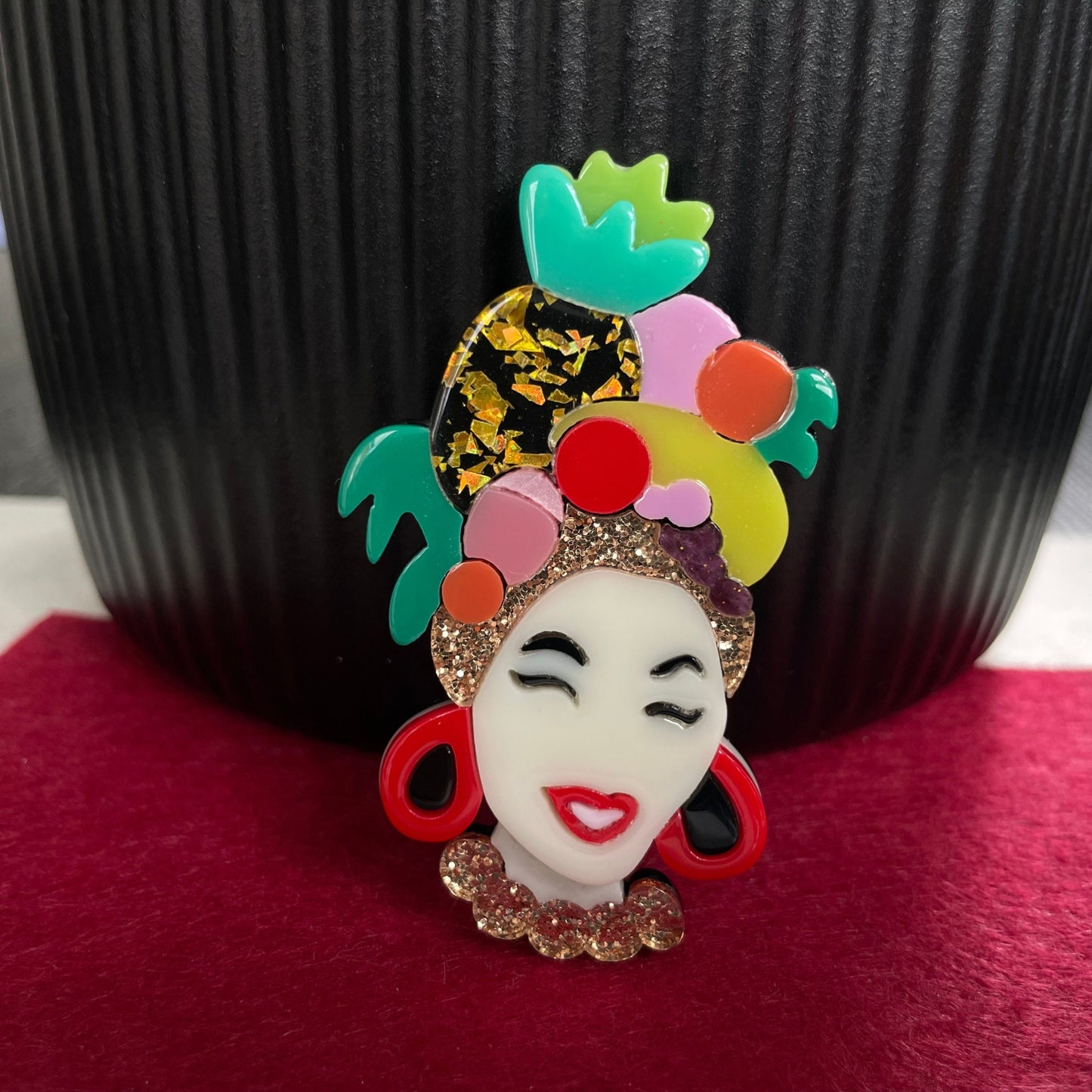 Art Deco African lady multicolour acrylic pin brooch