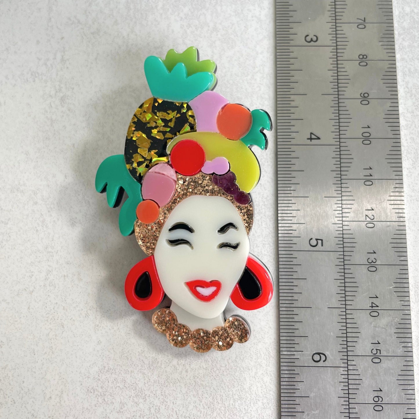 Art Deco African lady multicolour acrylic pin brooch