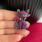 Charming pink crystal cat silver pin brooch