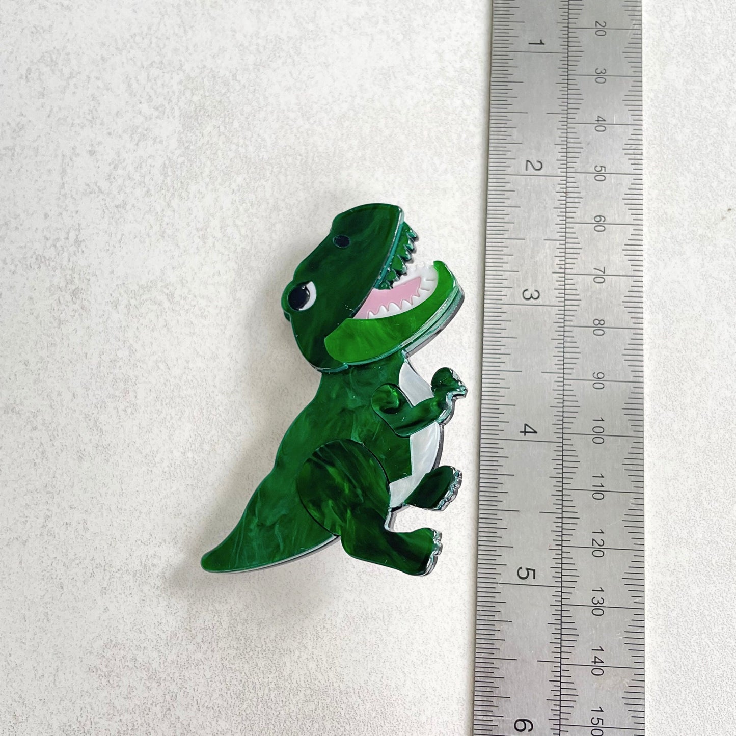 Art Deco red T-rex dinosaur acrylic pin brooch