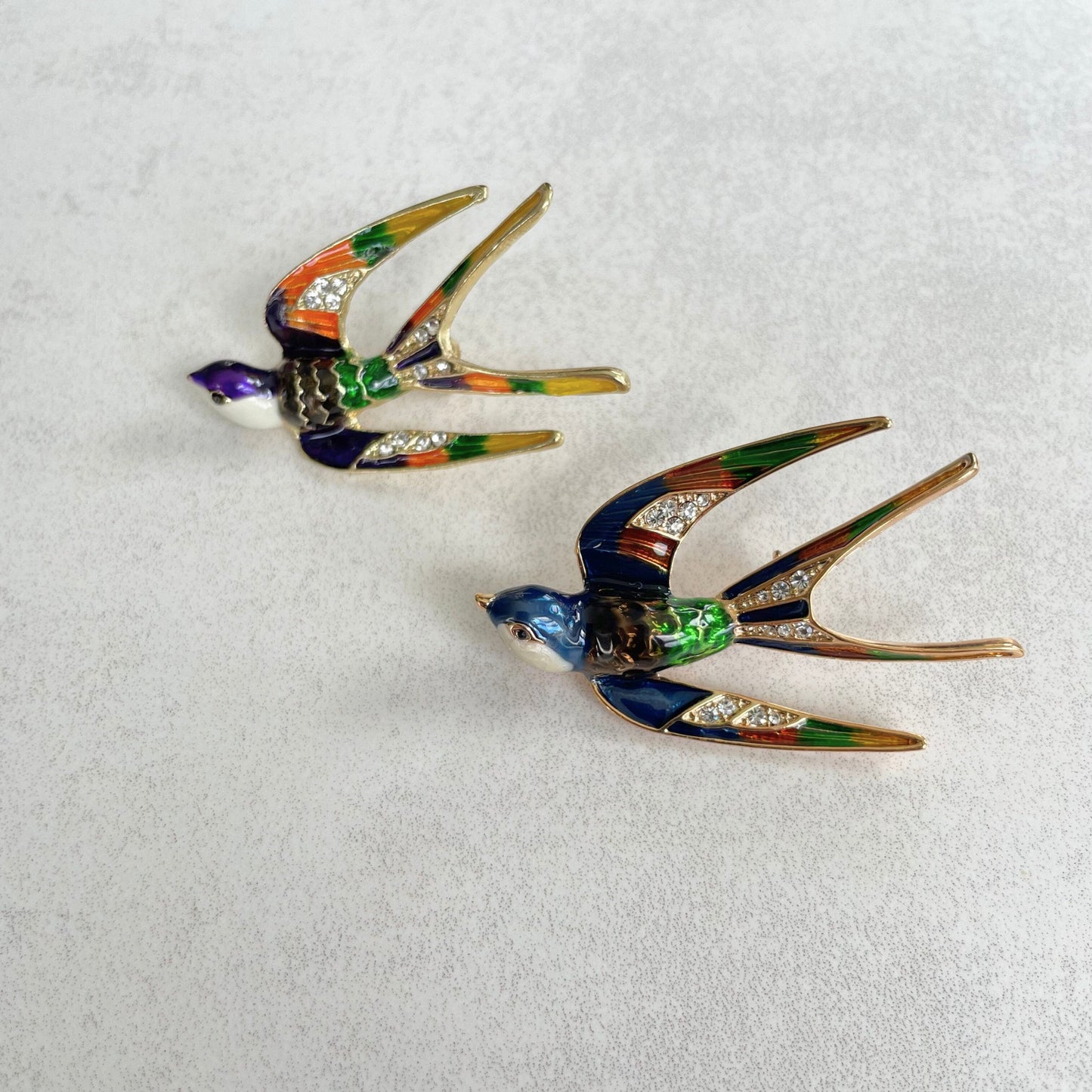 Colourful enamel swallow gold pin brooch