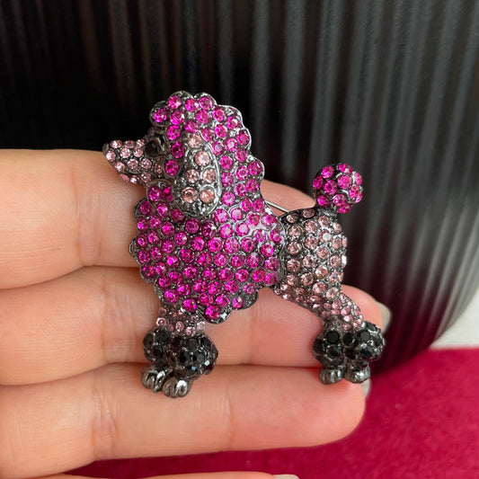 Charming pink poodle dog pin brooch