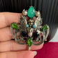 Delicate green emerald fairy gold pin brooch