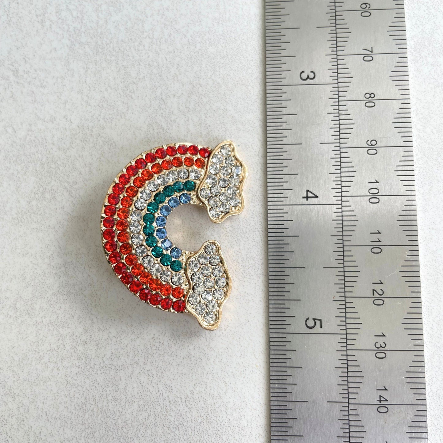 Charming rhinestone rainbow gold pin brooch