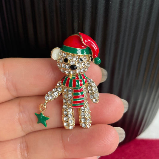 Charming Christmas bear gold pin brooch