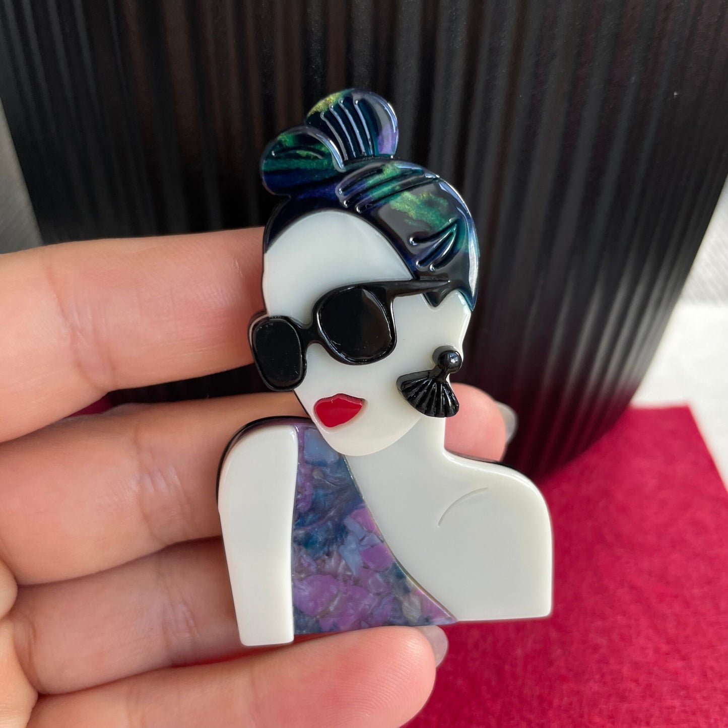 Art Deco classy lady acrylic pin brooch