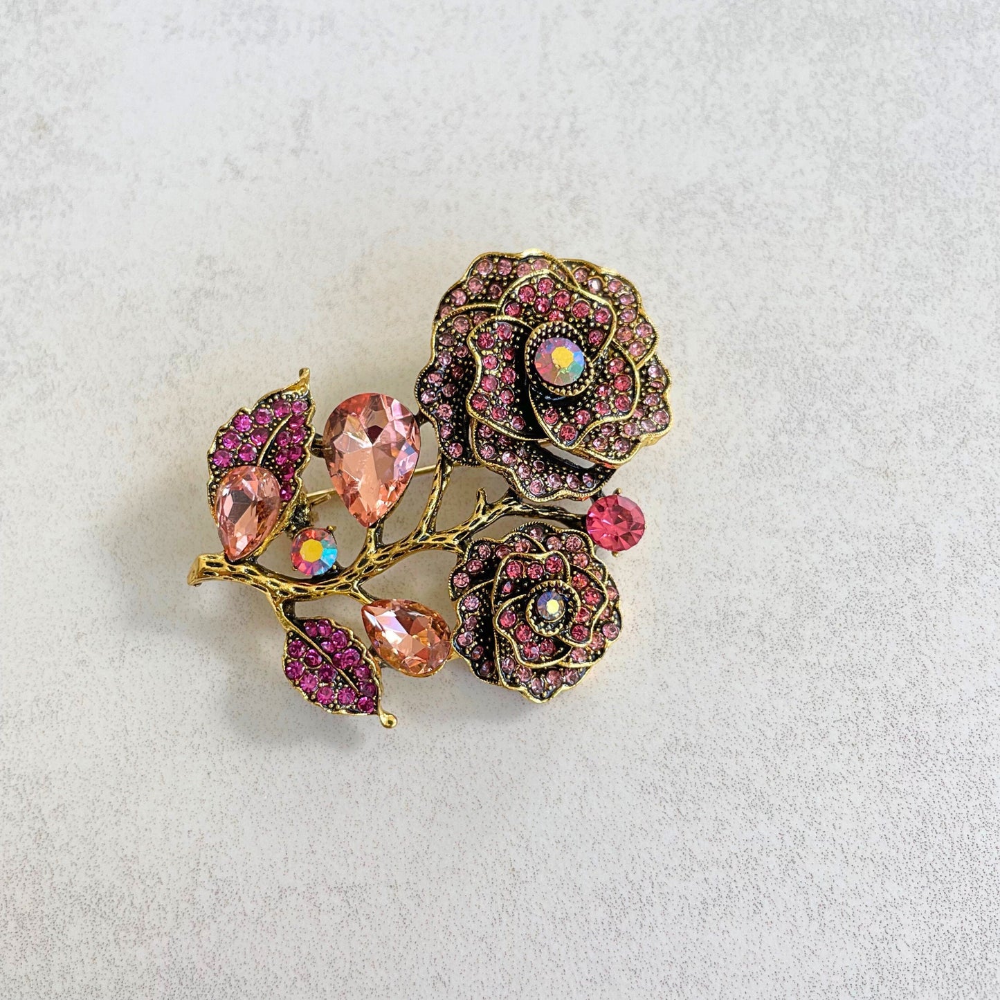 Pink rose flower gold pin brooch pendent