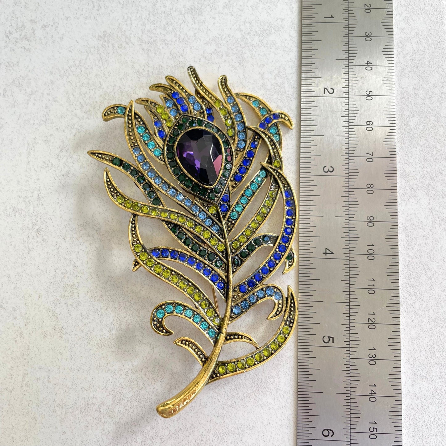 Statement multicolour feather gold pin brooch