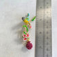 Pink flowers tree blue bird gold pin brooch