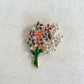 Delicate multicoloured flowers bouquet pearls gold pin brooch
