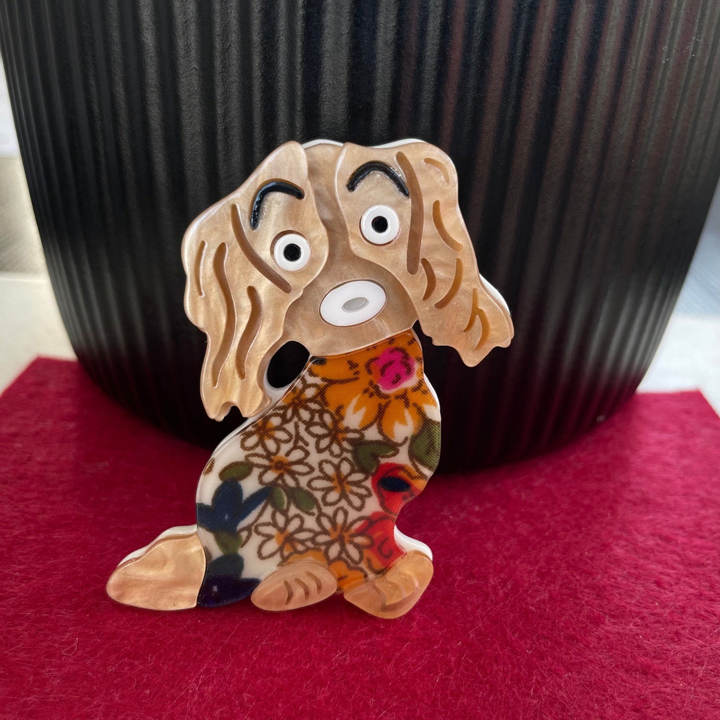 Charming Spaniel dog acrylic pin brooch