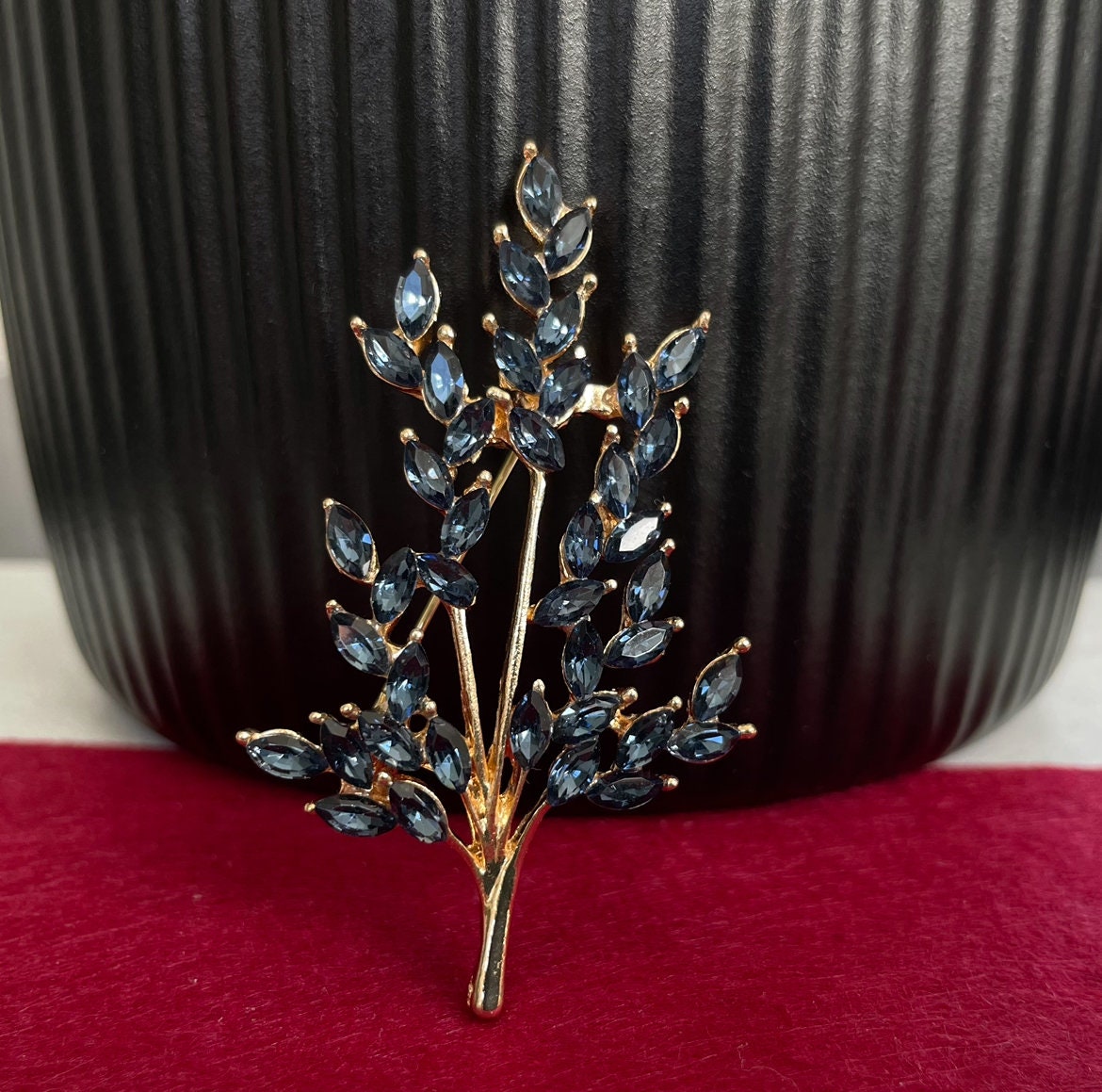 Blue sapphire tree branch gold and silver brooch