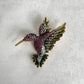 Vintage style pink and green hummingbird gold pin brooch