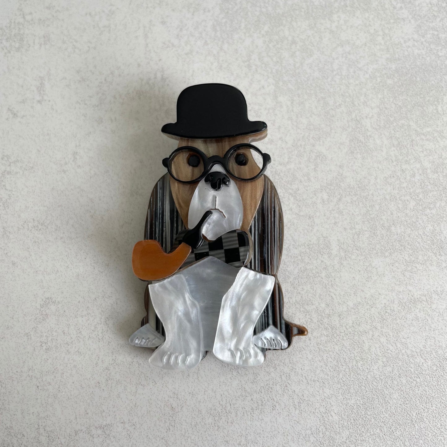 Art Deco Dog Detective Acrylic Pin Brooch