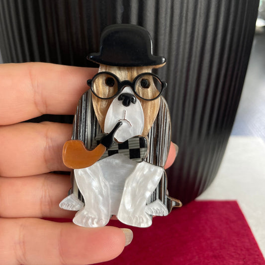 Art Deco Dog Detective Acrylic Pin Brooch