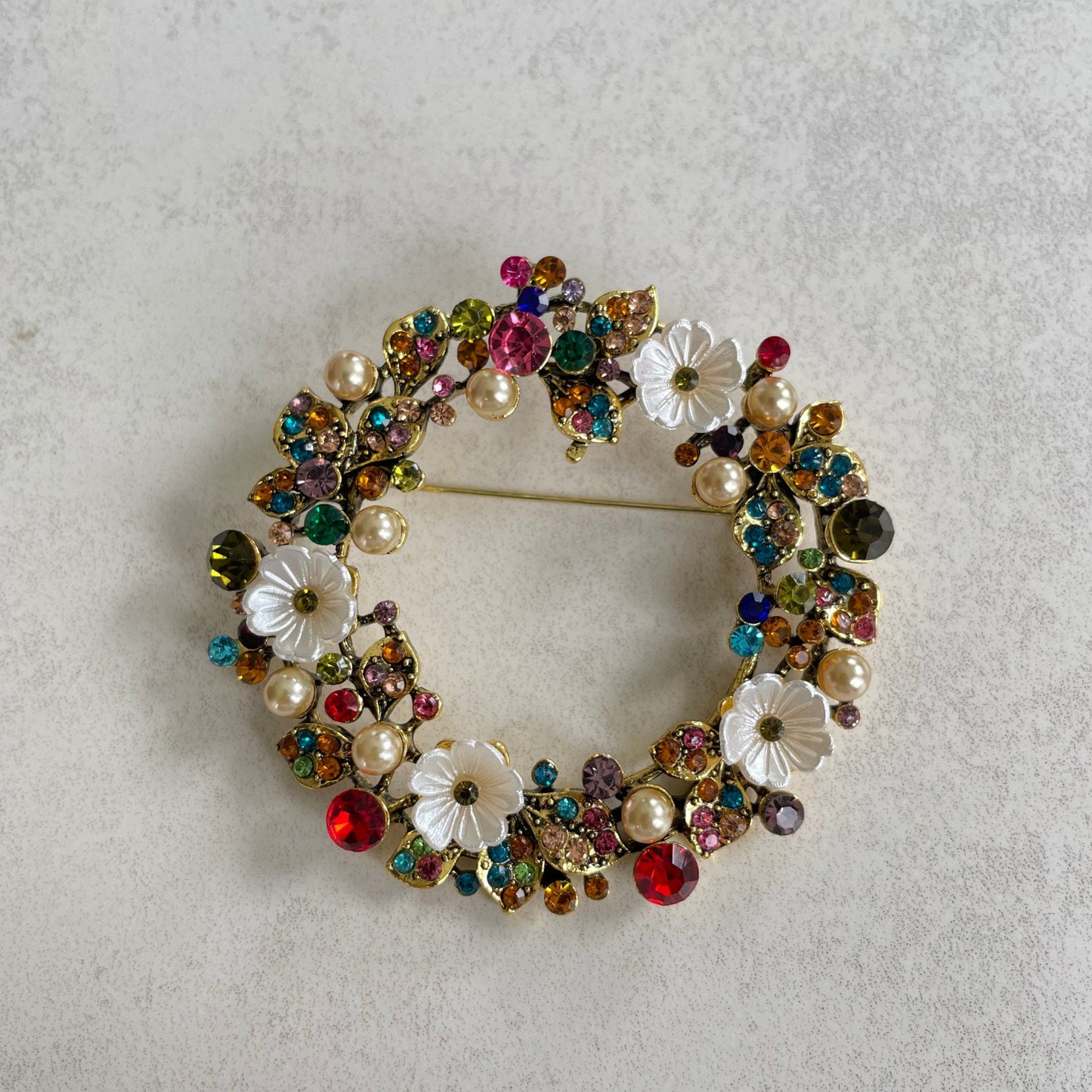 Retro tree branch wreath colourful crystal pin brooch pendant