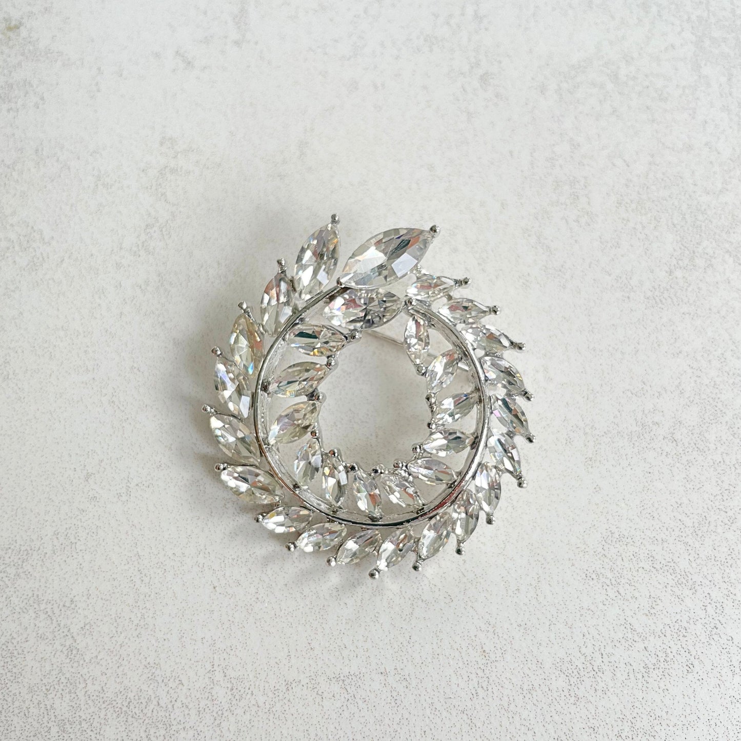 Vintage style diamond wheat flower silver pin brooch