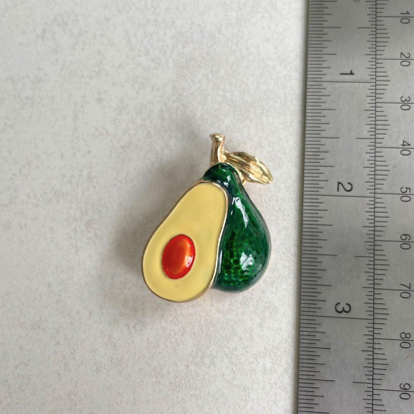 Retro green enamel avocado gold pin brooch