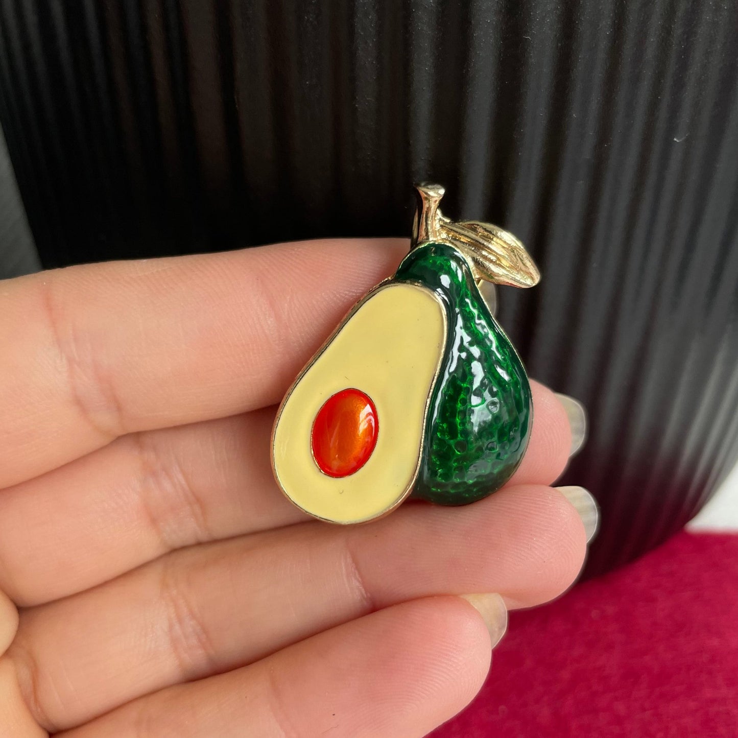 Retro green enamel avocado gold pin brooch