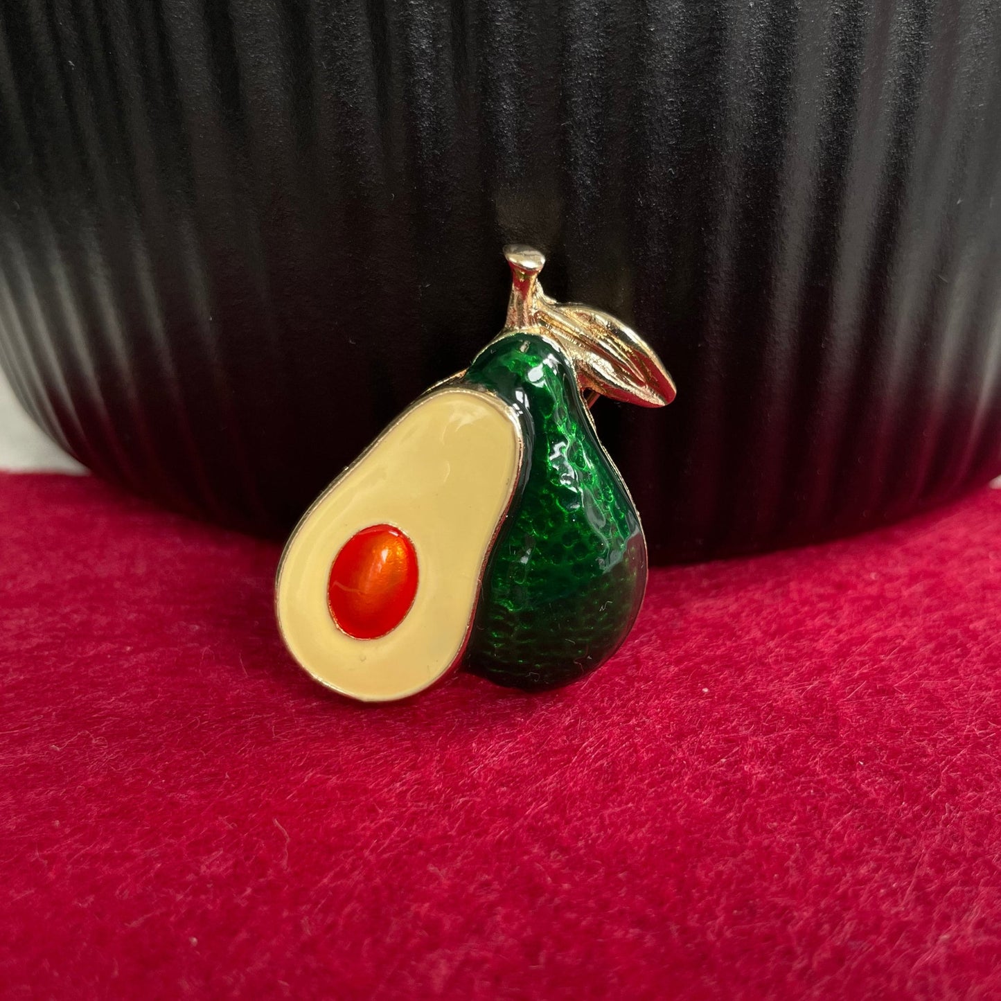 Retro green enamel avocado gold pin brooch