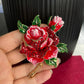 Red rose flower gold pin brooch pendent