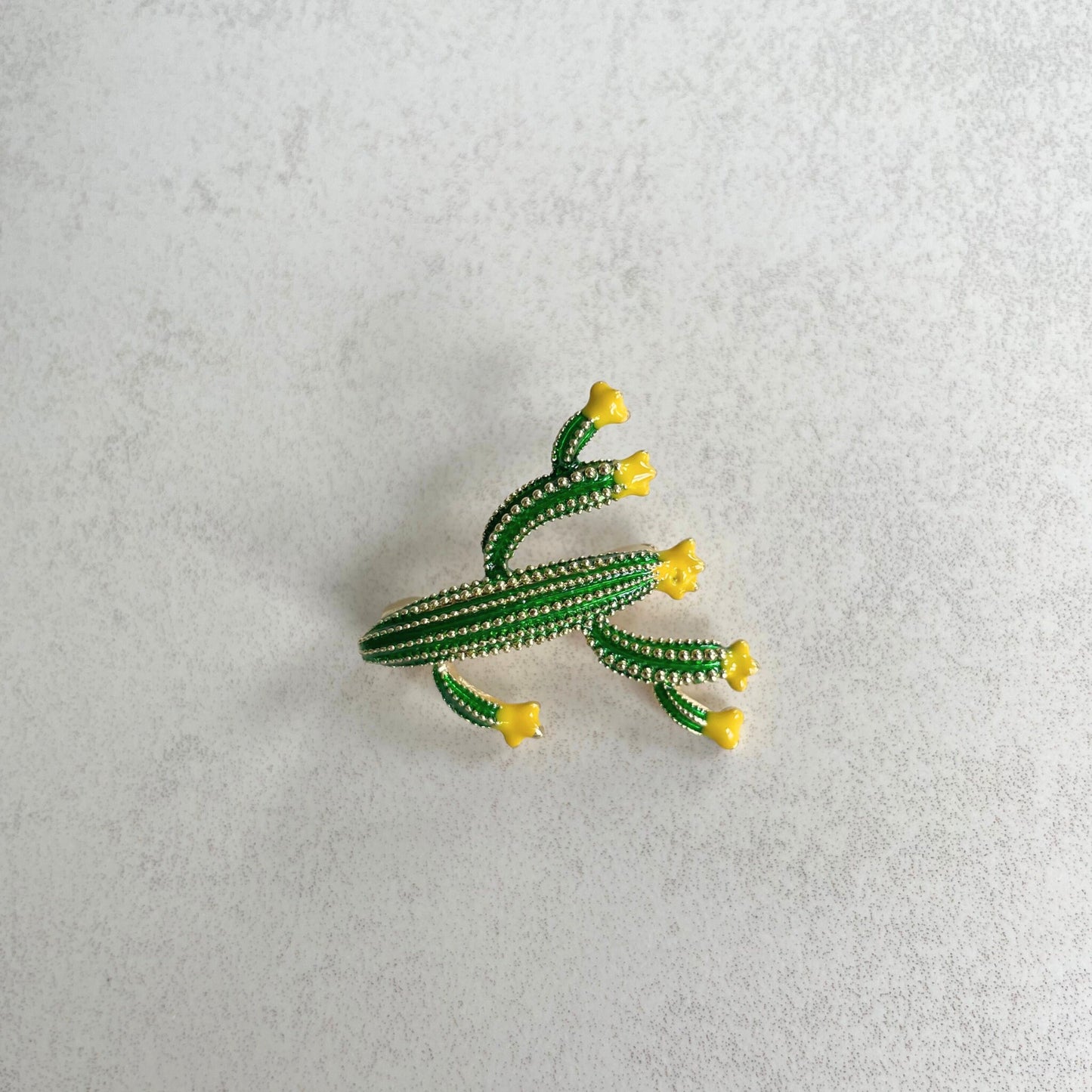 Cute yellow and green cactus gold pin brooch • Retro tiny cactus flower brooch • Playful succulent flower plant brooch • Gift for her