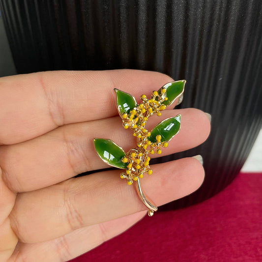 Tree branch yellow flower gold pin brooch