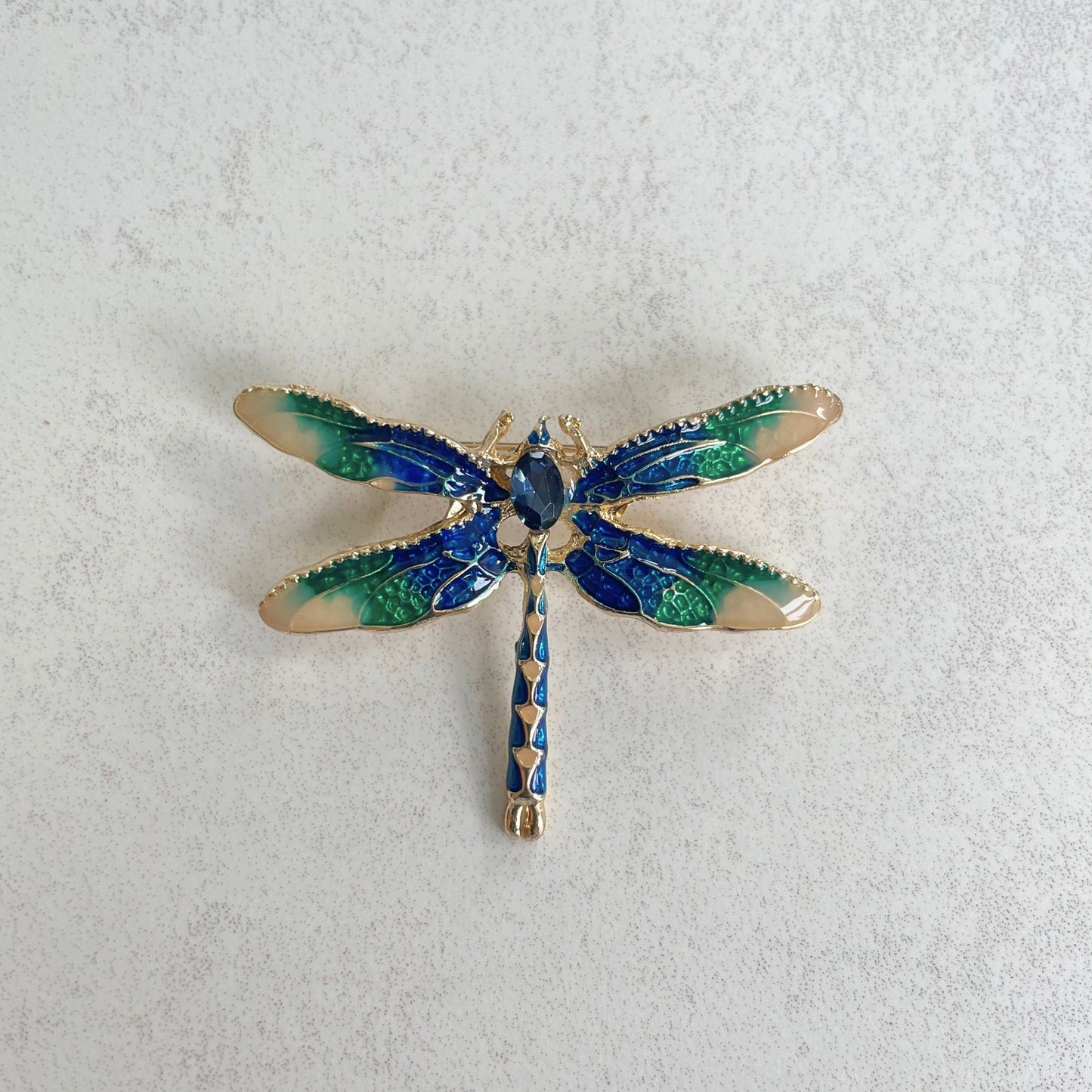 Retro green &blue enamel dragonfly gold pin brooch