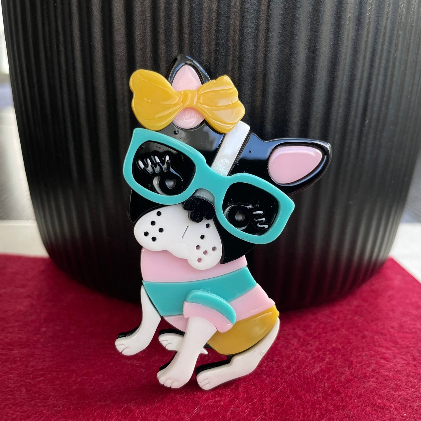 Art Deco charming little pug dog acrylic pin brooch