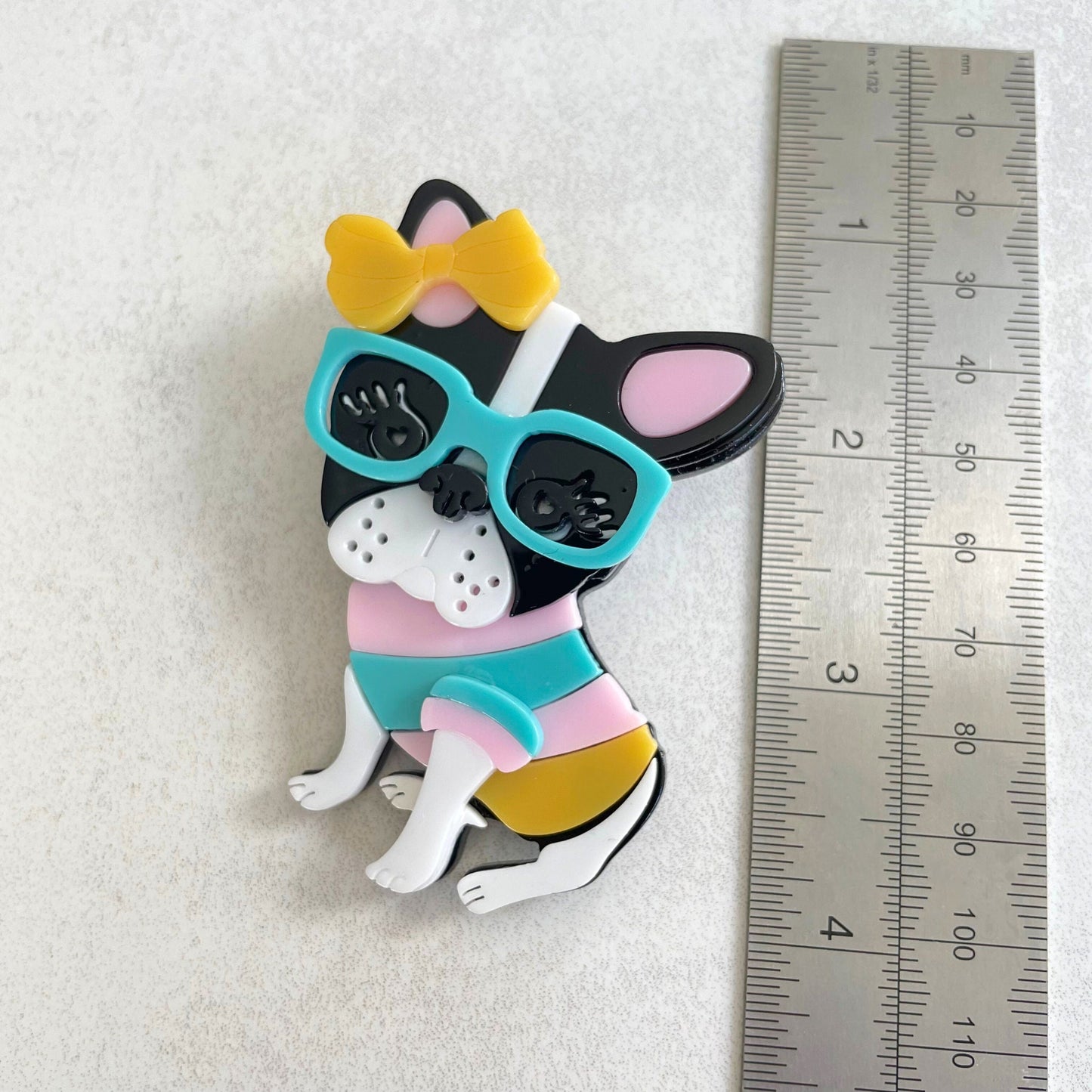 Art Deco charming little pug dog acrylic pin brooch