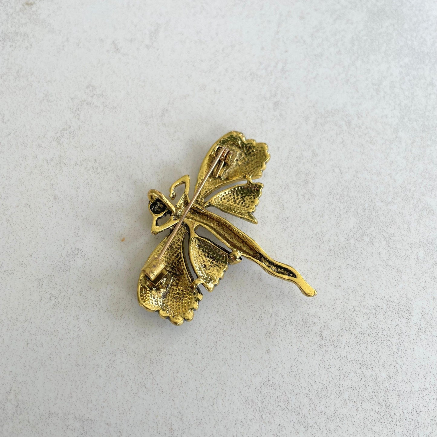 Delicate green enamel fairy gold pin brooch