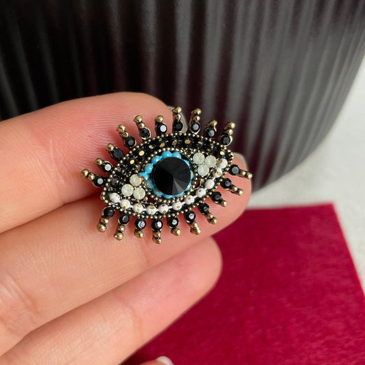 Small blue evil eye gold pin brooch