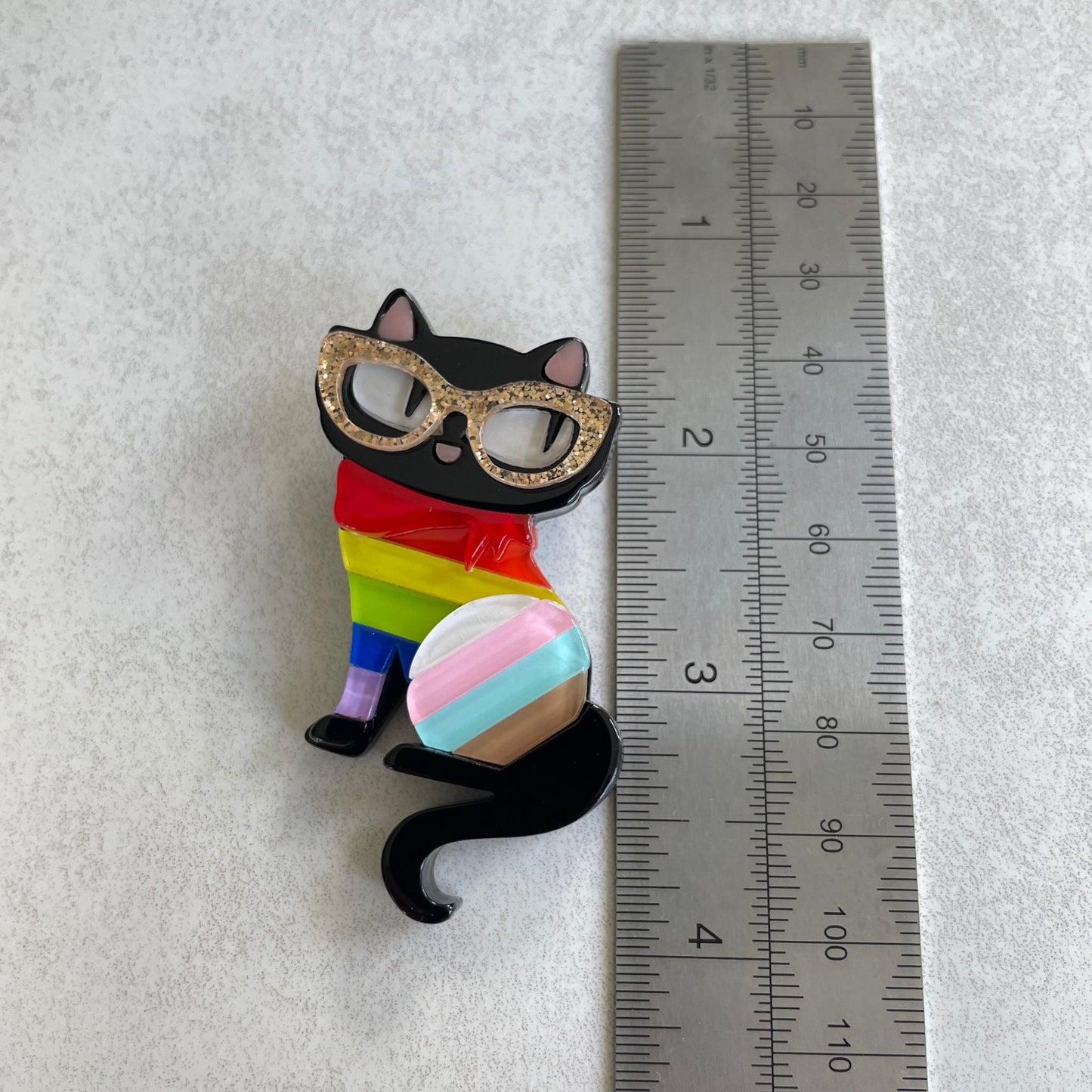 Charming little black cat rainbow acrylic pin brooch