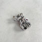 Charming pink crystal cat silver pin brooch