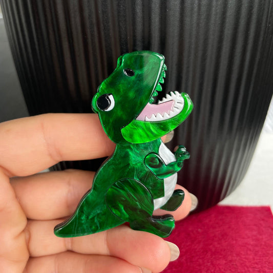 Art Deco red T-rex dinosaur acrylic pin brooch