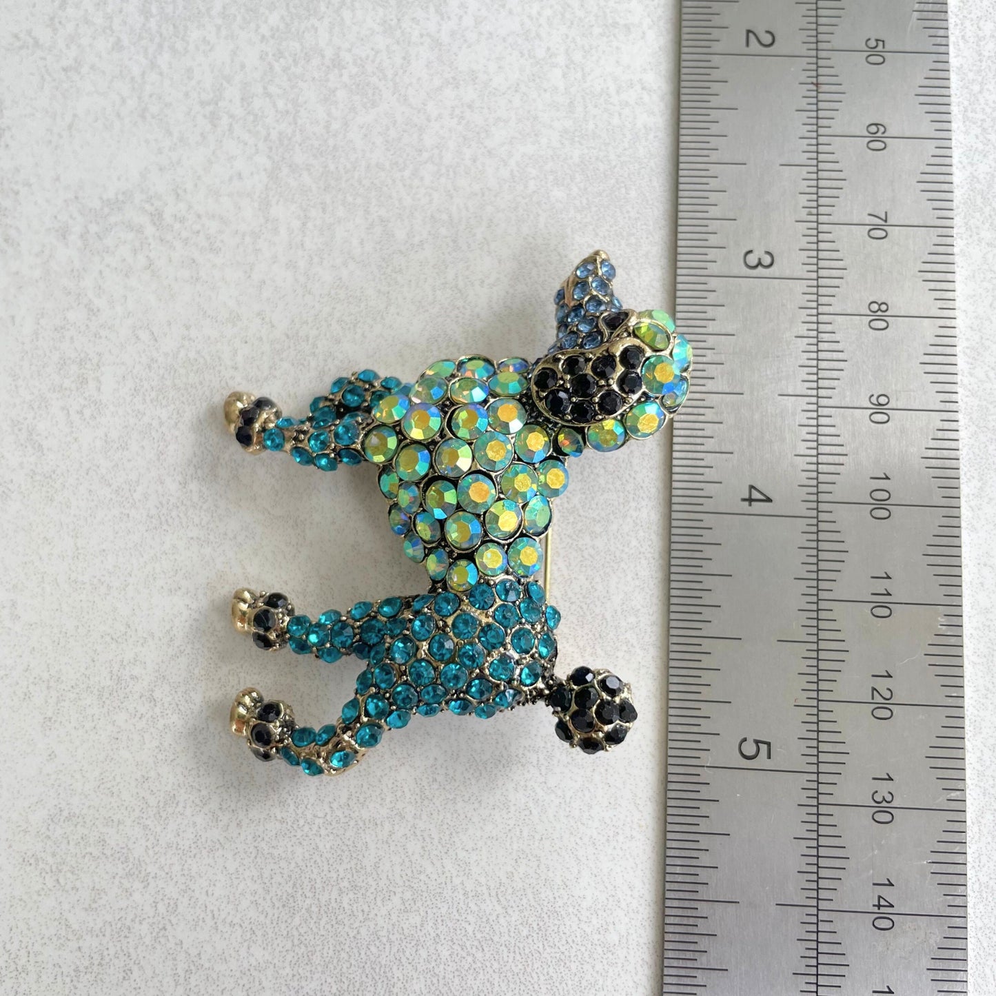 Charming blue poodle dog gold pin brooch