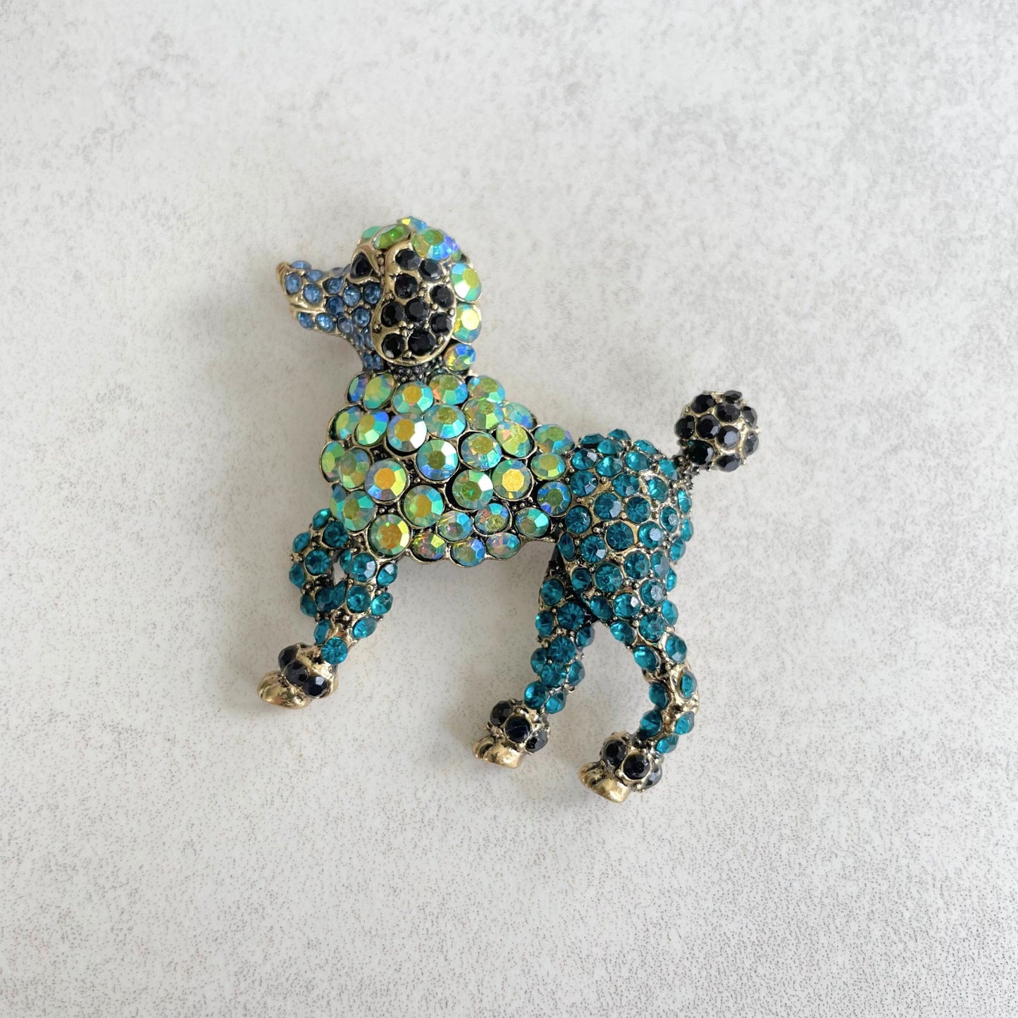 Charming blue poodle dog gold pin brooch