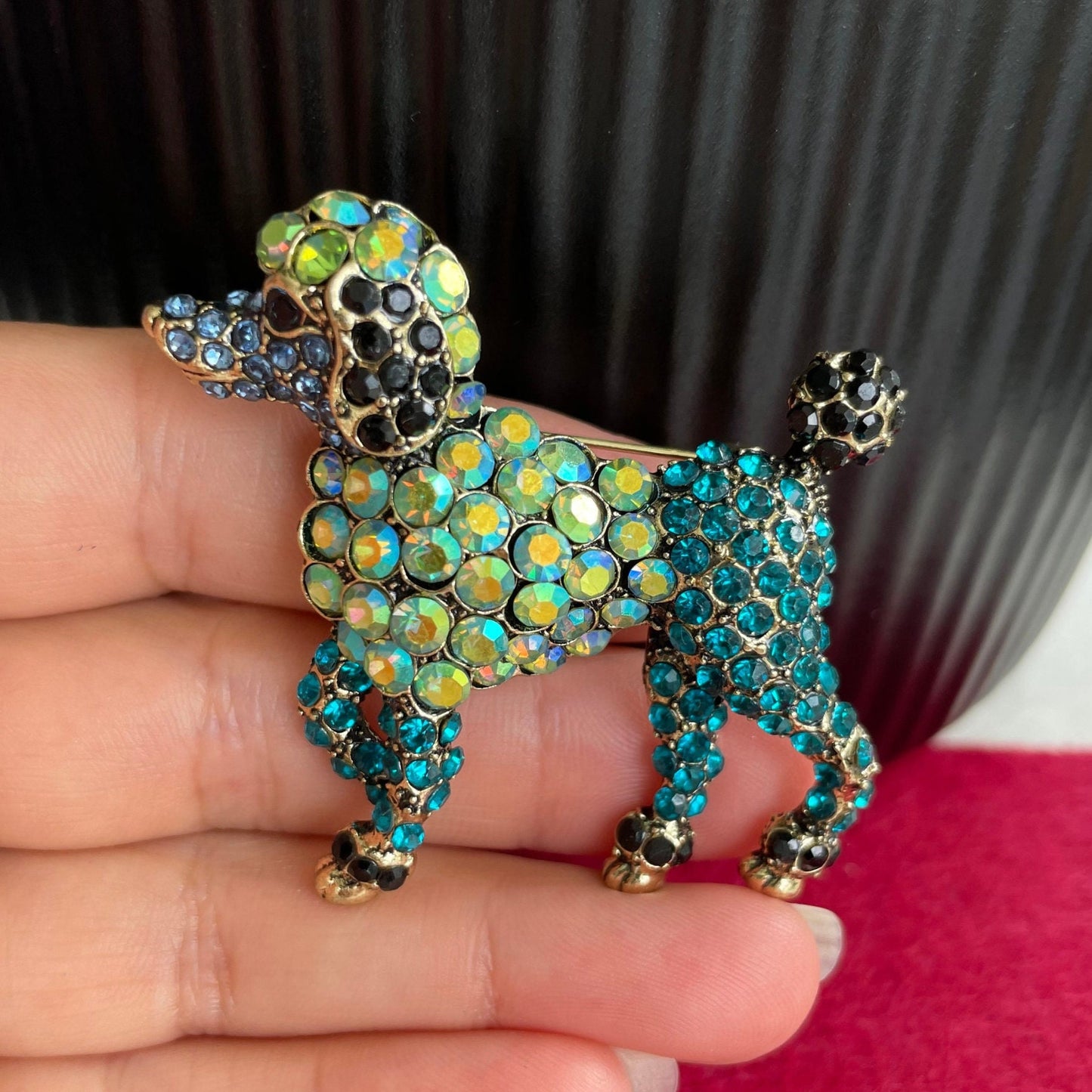 Charming blue poodle dog gold pin brooch