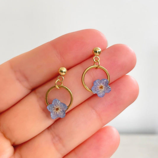 Forget Me Not Flower Circle Drop Earrings