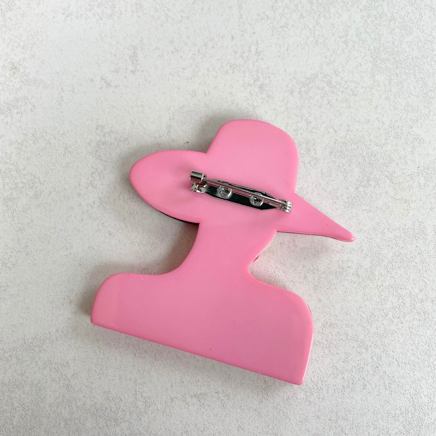 Art Deco classy pink lady with hat acrylic pin brooch