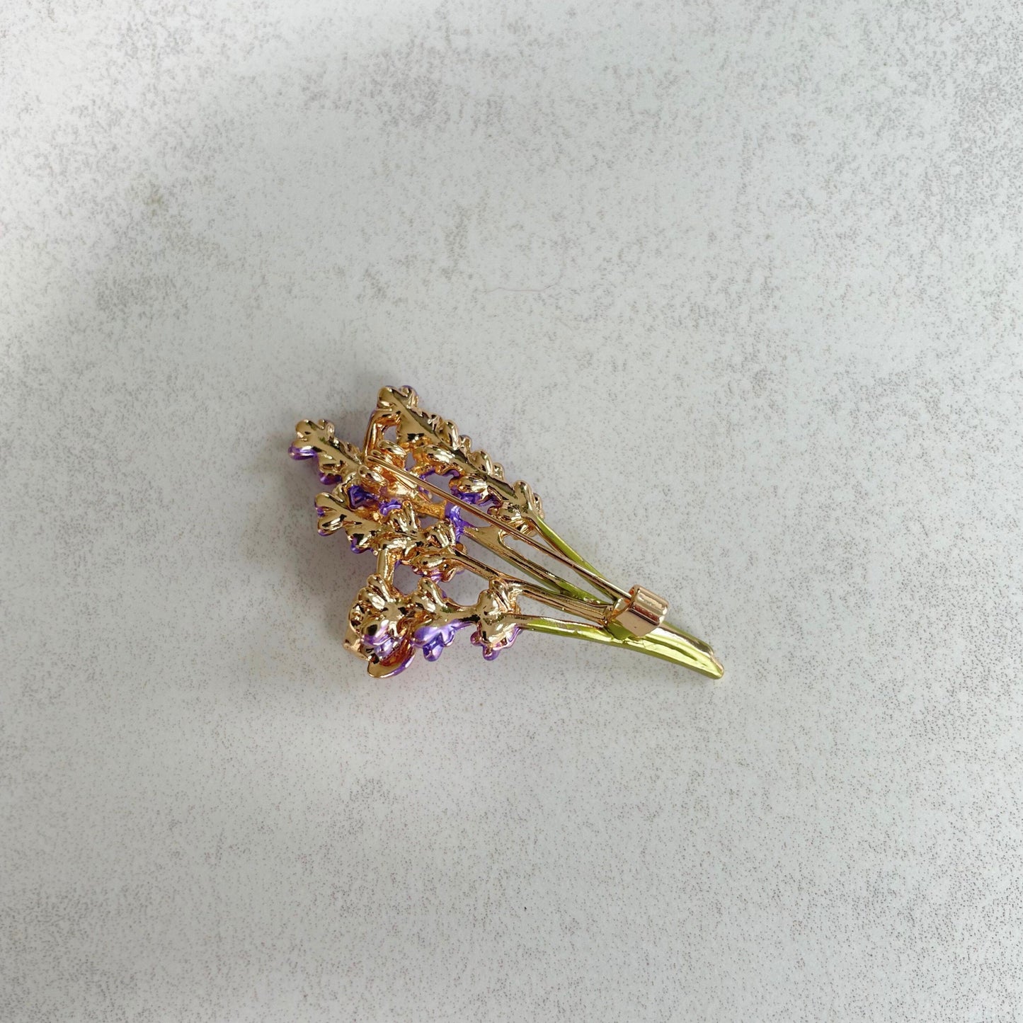 Delicate purple lavender flower ladybug gold pin brooch