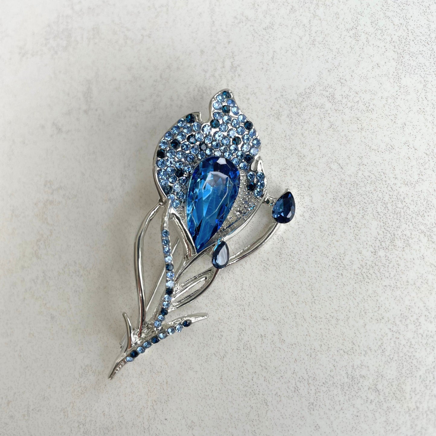 Delicate blue Calla Lily flower silver pin brooch