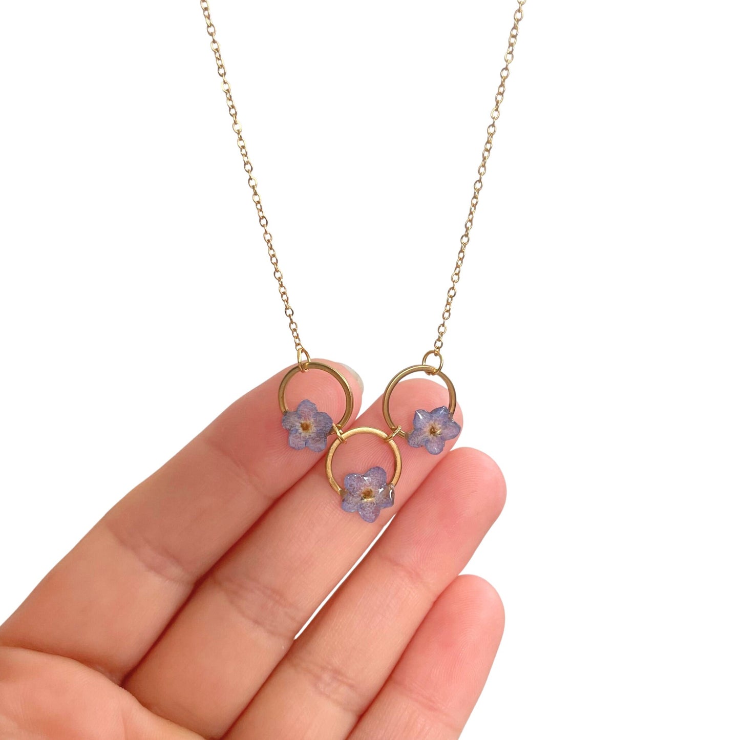 Forget Me Not Flower Circle Pendant Necklace