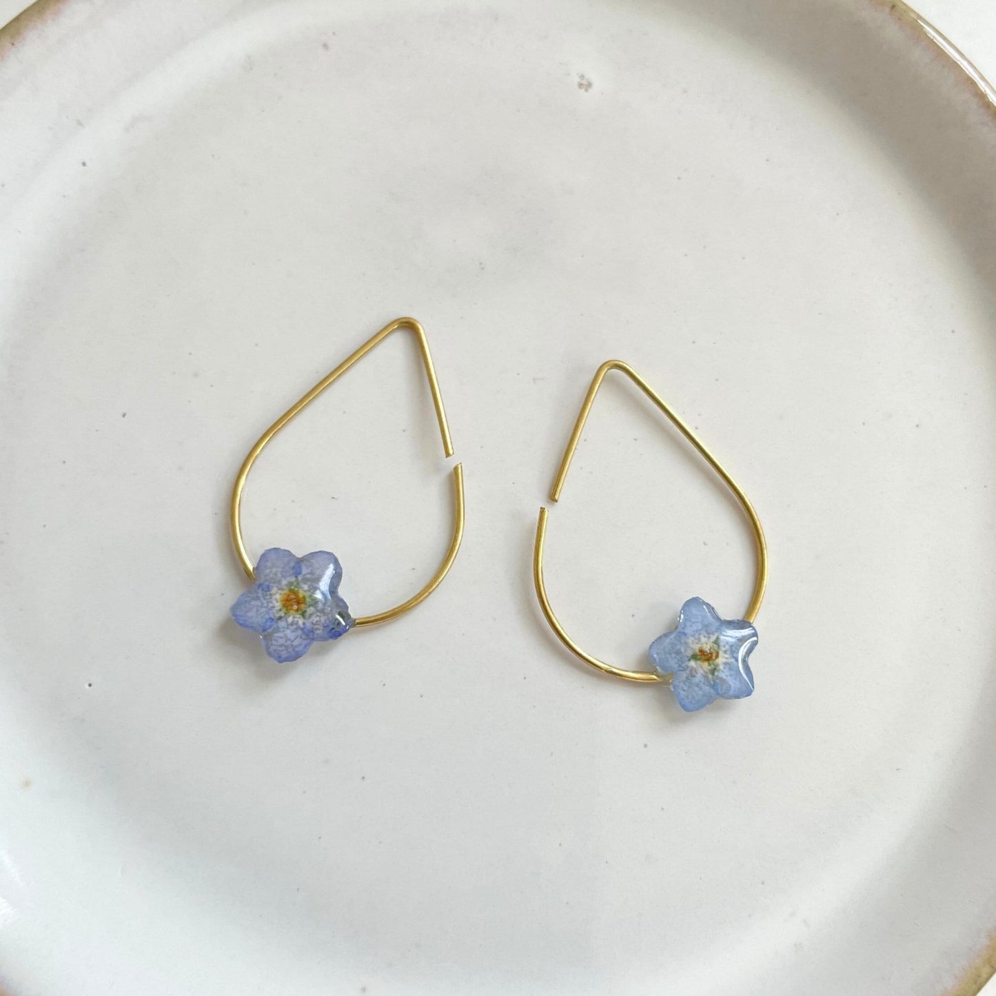 Forget Me Not Flower Charm Teardrop Hoop Earrings