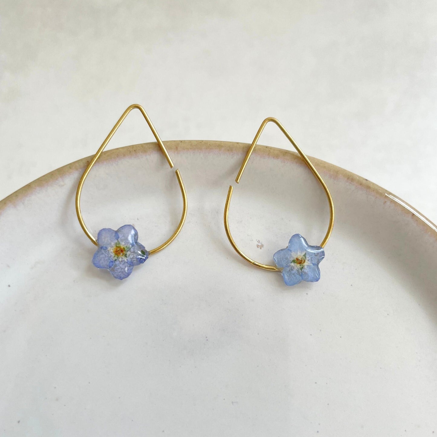 Forget Me Not Flower Charm Teardrop Hoop Earrings