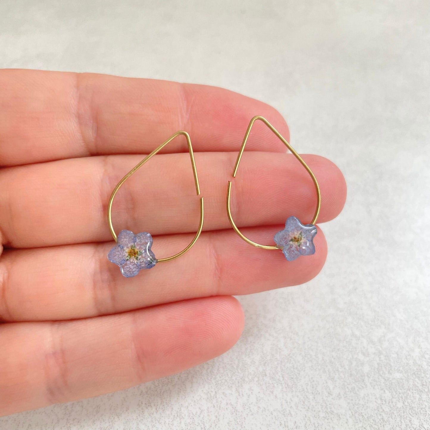 Forget Me Not Flower Charm Teardrop Hoop Earrings