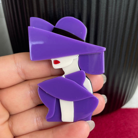 Quirky Purple Lady Acrylic Brooch