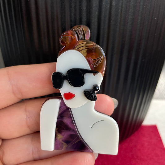 Art Deco classy lady acrylic pin brooch