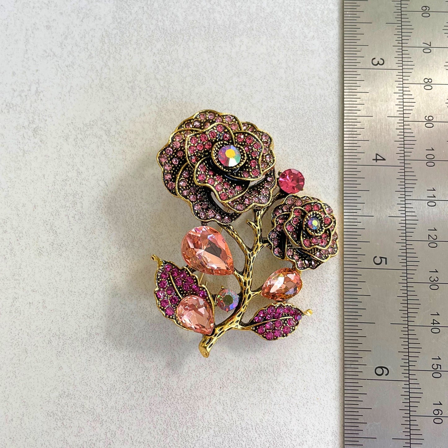 Pink rose flower gold pin brooch pendent